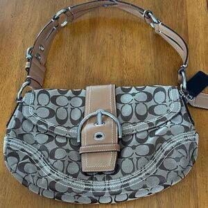 Coach small/medium Stylish Brown and Tan Shoulder Bag with silvertone hardware